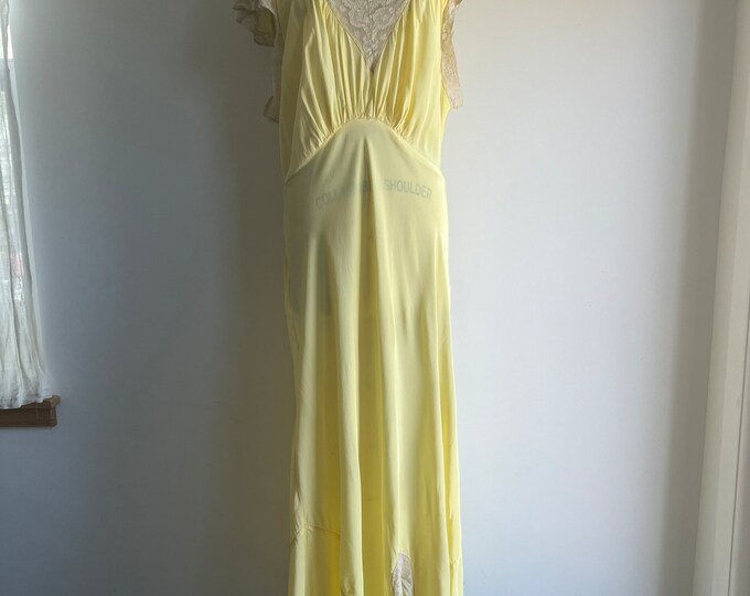 1930s Pale Yellow Floor Length Slip Dress // XXL Etsy