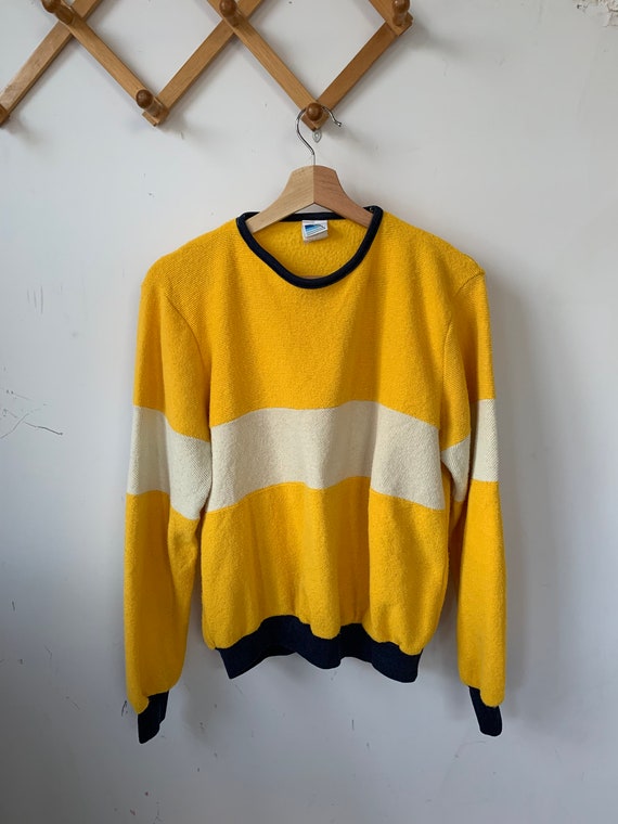 vintage mens colorblock yellow and navy sweatshirt - image 7