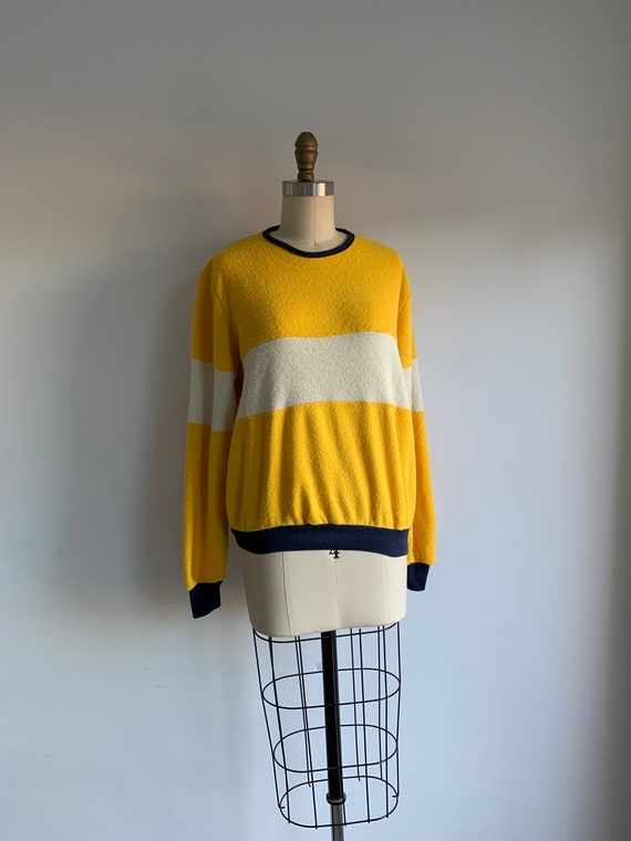 vintage mens colorblock yellow and navy sweatshirt - image 2