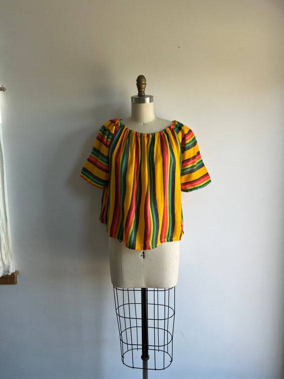 Vintage Mexican woven striped top // rainbow blous