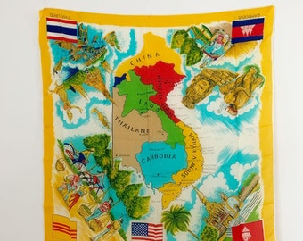 Vintage Silk Southeast Asian countries scarf handkerchief