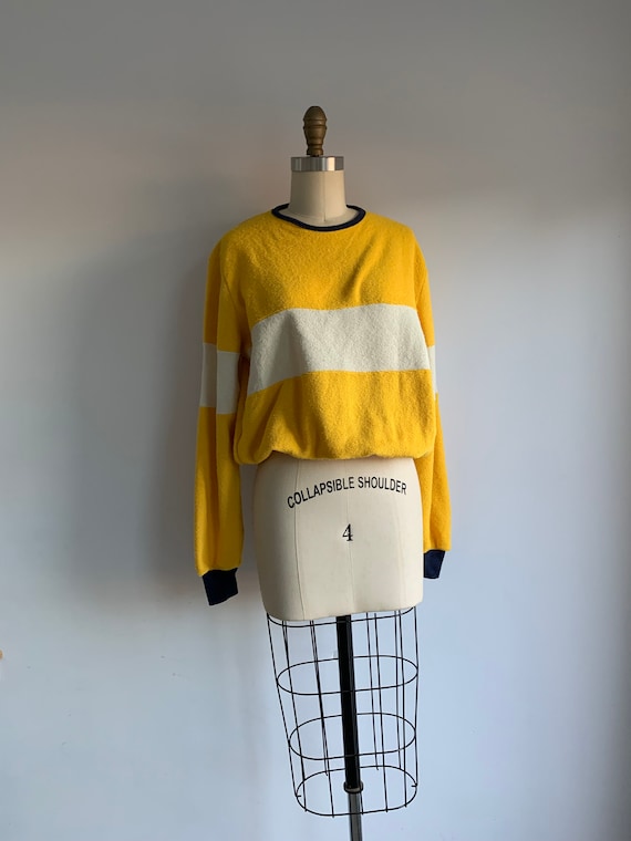 vintage mens colorblock yellow and navy sweatshirt - image 1