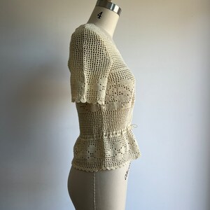 1970s cream handmade crochet top // 70s boho hippie folk // xs small image 3