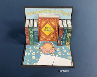 Buchliebhaber Pop-Up Geburtstagskarte: DIY Vorlage (Druckbare PDF Karte & Umschlag)