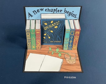 Neue Anfänge Karte zum ausdrucken, neues Kapitel Karte, Pop-Up 3D-Buch-Liebhaber-Karte, Graduierung oder neue Jobkarte, Onward Karte