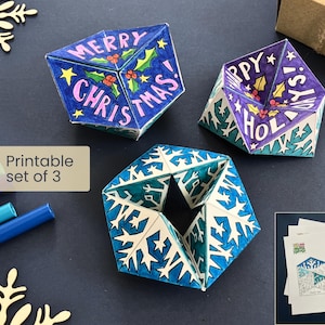 Printable Christmas Kaleidocycle Bundle – DIY Schneeflocken Färbung Handwerk (PDF)