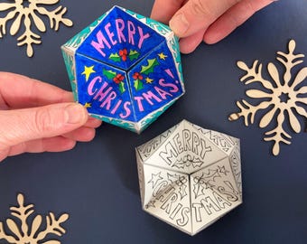 Merry Christmas Kaleidocycle - Printable Colour-Your-Own Christmas Flexagon