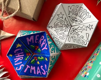 Plantilla imprimible de caleidociclo navideño: Flexágono para colorear (PDF)