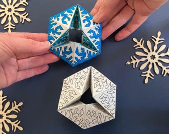 Snowflake Kaleidocycle - Printable Colour-Your-Own Christmas Flexagon