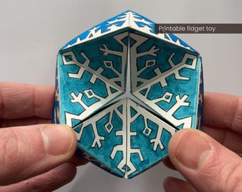 Ausdruckbare Schneeflocke Kaleidocycle - Ausmalpapier Fidget Spielzeug Flexagon, DIY Winter Craft PDF
