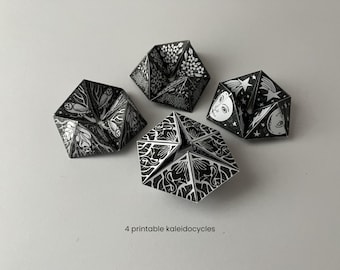 Witchy Kaleidocycle Bundle - Printable Paper Toy (4 Designs) with Instructions