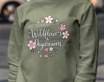 Suéter caprichoso, prenda acogedora de primavera, regalo para amantes de la naturaleza, sudadera floral, regalo para ella, perfecto para exteriores, ropa informal, positivo