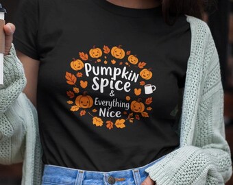 Söt grafisk t-shirt, höst-t-shirt, höstmode, höstkläder, tacksägelsepresent, present till henne, positiva vibbar, mysig t-shirt, säsongsstil