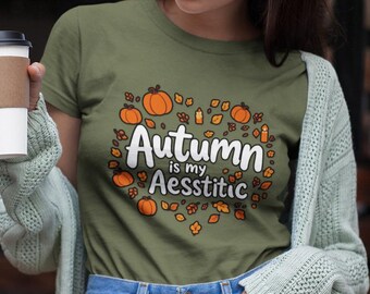 Camiseta de otoño, camiseta para amantes del otoño, bonita camiseta con estampado de otoño, ropa divertida, regalo para ella, vibras positivas, ropa de temporada, camiseta de temporada espeluznante