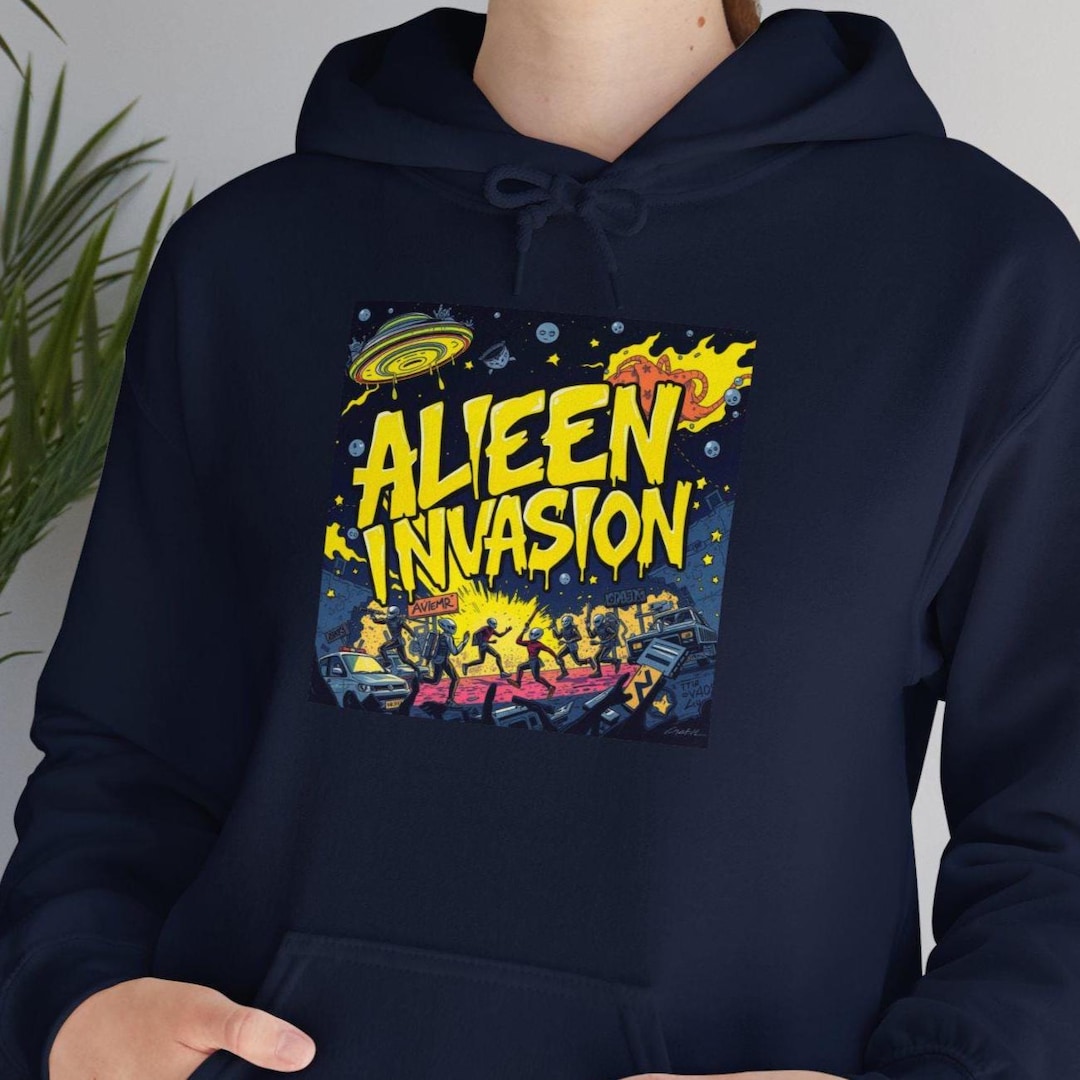 Alien Invasion Graphic Hoodie, UFO Spaceship Pullover, Extraterrestrial ...