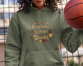 Sudadera acogedora con capucha para otoño, diseño con onda otoñal, suéter divertido, regalo para ella, Acción de Gracias, Halloween, onda positiva, suéter otoñal