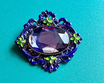 Victorian Blue Stone & Floral Brooch - Blue Rhinestone Flower Pin - Valentine Gift - Floral Embelished - Gift for her him - Festival Wear