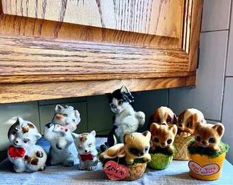 CUTE Vint Cat & Dog Knickknacks - Collection of Mid Century Nicknacks - Kittens Dog Figures Japan - Enesco - Royal Crown - Josef Originals