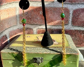 Handcrafted  Boho Chain Earrings - Long Dangle Earrings - Handcrafted 5" Long earrings - Gift for Her - Gift for Her Him  - Festival Wear