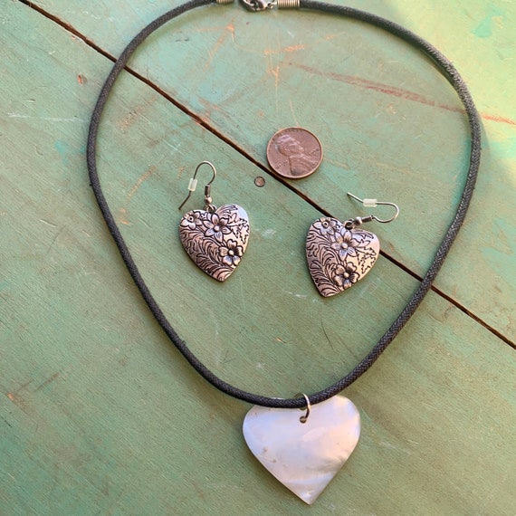 Heart Jewelry Mother of Pearl Heart & Silver Tone… - image 4