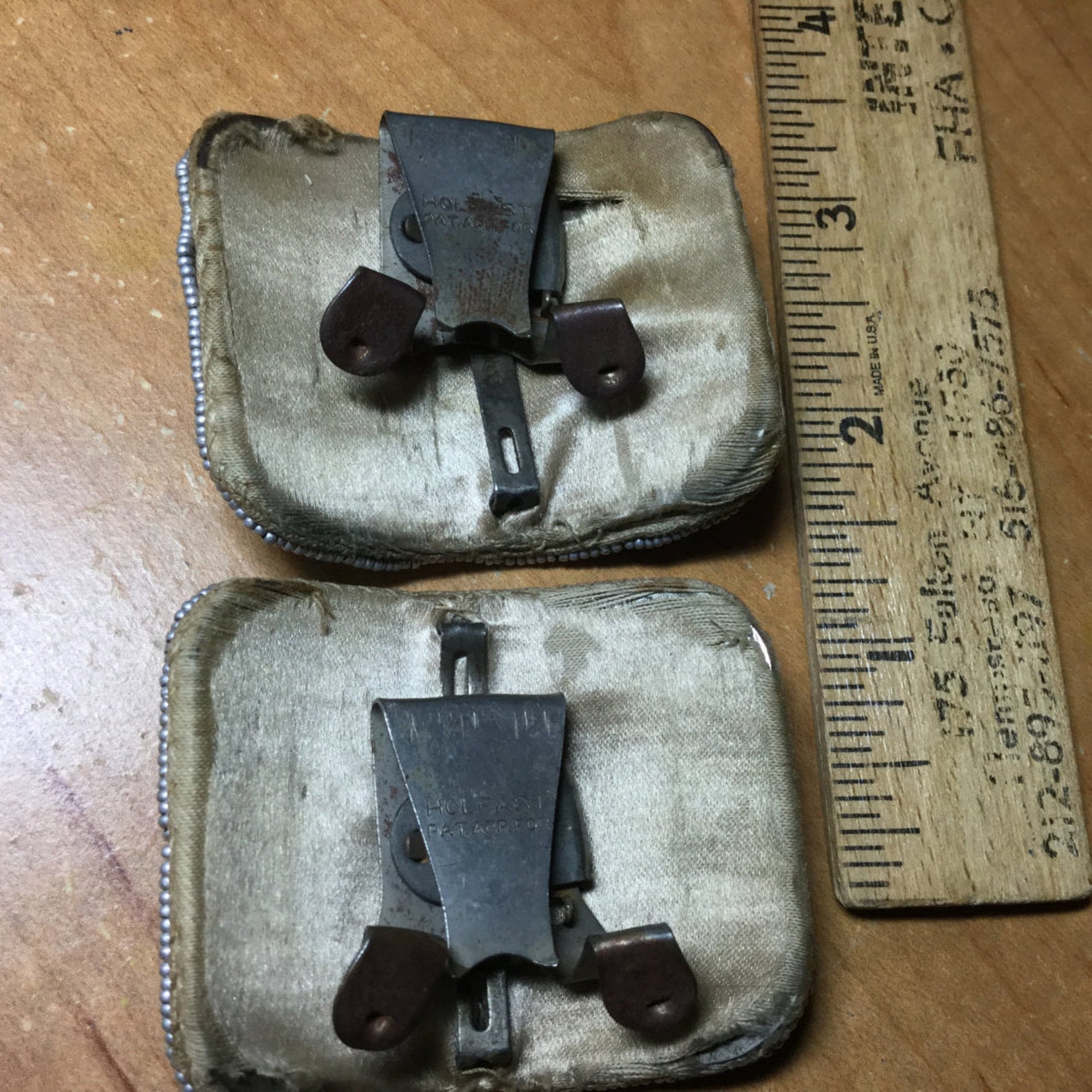 1920's Art Deco Silver & Gray Seed Bead Shoe Clips Silver Shoe