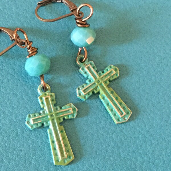 Handmade Boho Cross Earrings  - Dangle Earrings - Festival Wear - Gift for Her - Religious Cross Earrings  - Gypsy Earrings - Ancient Cross
