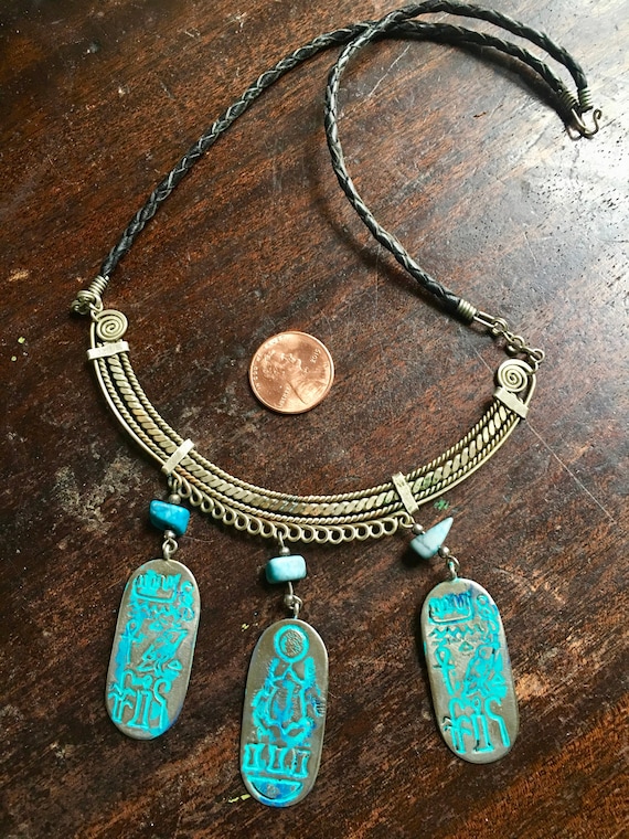 1970s Handcrafted Boho Turquoise Dangle Necklace -