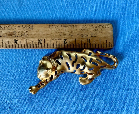 Large Crouching Tiger Pin - Crystal Cat Brooch - … - image 2