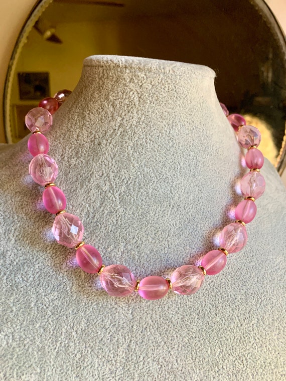 1970's Napier Pink Choker - Pink Frosted & Faceted