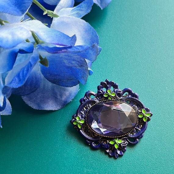 Victorian Blue Stone & Floral Brooch - Blue Rhine… - image 2