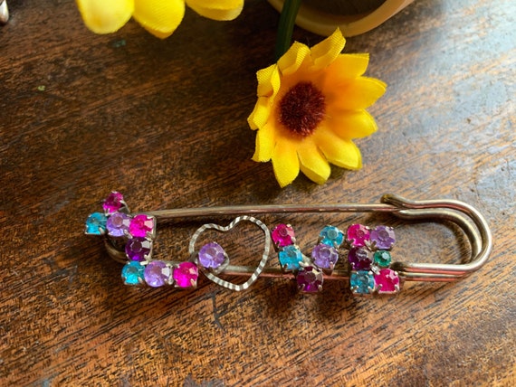 1970's LOVE Unique Rare - Large Rhinestone Safety