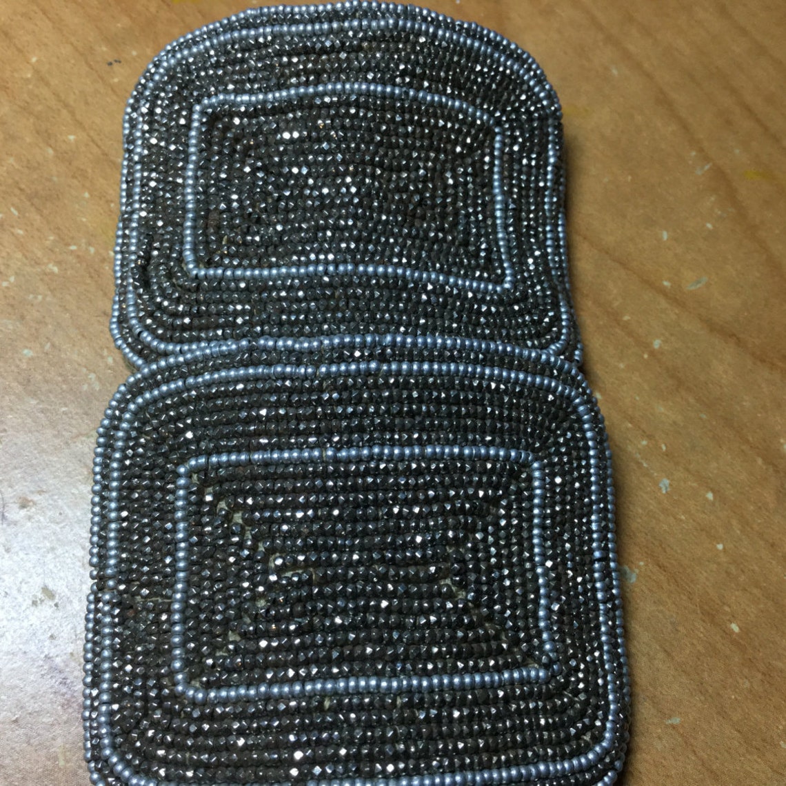 1920's Art Deco Silver & Gray Seed Bead Shoe Clips Silver Shoe