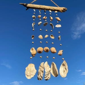 Rustic Sea Shell Wind Chime Mobile ~ Natural ~ Drift Wood ~ Garden Home Decoration ~ Beach Seaside Nautical Theme ~ Wooden Beads