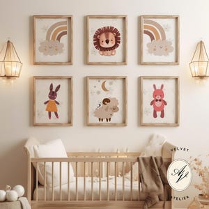 Decorações de berçário de animais da floresta, conjunto de 8 decorações de berçário de animais Kidful, impressões de berçário de animais, decoração de quartos infantis de arco-íris, pôster para impressão