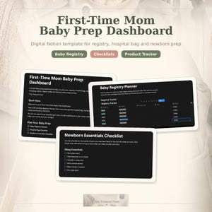 Panel de preparación para bebés para mamás primerizas / Plantilla digital de Notion, paquete de seguimiento del embarazo y lista de verificación universal para el registro del bebé