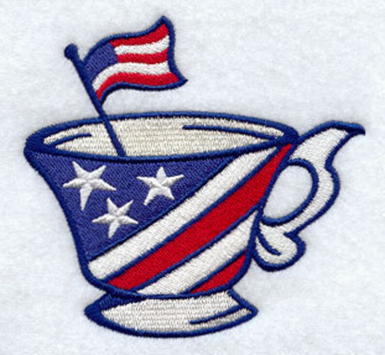 Flour Sack Towel Americana Teacup Embroidery Design Etsy