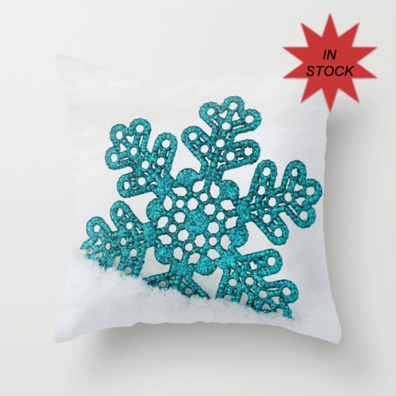 Turquoise Holiday Pillow Cover Large Snowflake Sofa Christmas Etsy