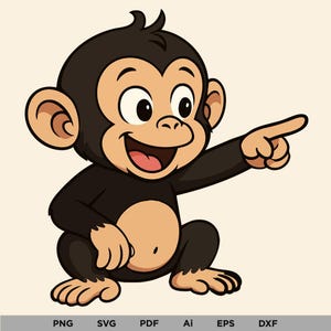 Cute Cartoon Monkey SVG PNG PDF ai eps dxf | Baby Monkey Clipart | Jungle Animal Vector | Kids Shirt Design | Digital Download