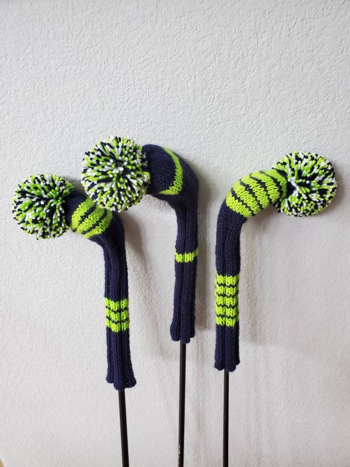 Retro Hand Knit Golf Club Head Covers Set of 3 Blue Green and Etsy