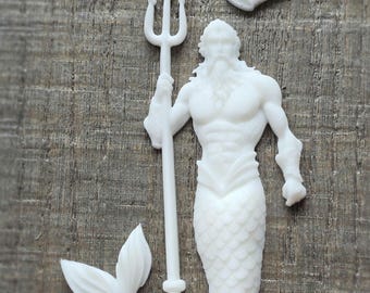 Mermaid Merman King Neptune Small Resin Furniture Applique: Beachy Shabby Chic Decor
