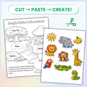 Jungle Animal Cut and Paste Activity | Preschool Safari Fine Motor Printable | Instant Download