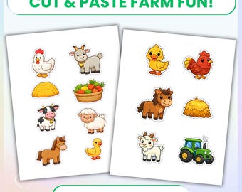 Farm Animals Cut & Paste Printable | Toddler, Preschool Scissor Skills Activity Worksheet