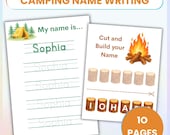Personalized Camping Name Tracing Worksheets for Preschool Activities and Handwriting Practice Printable PDF Kids