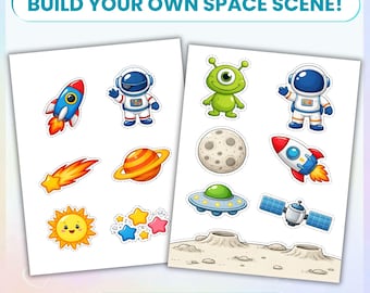 Space Cut & Paste Activity Printable | Toddler Scissor Skills | Preschool Fine Motor Worksheet
