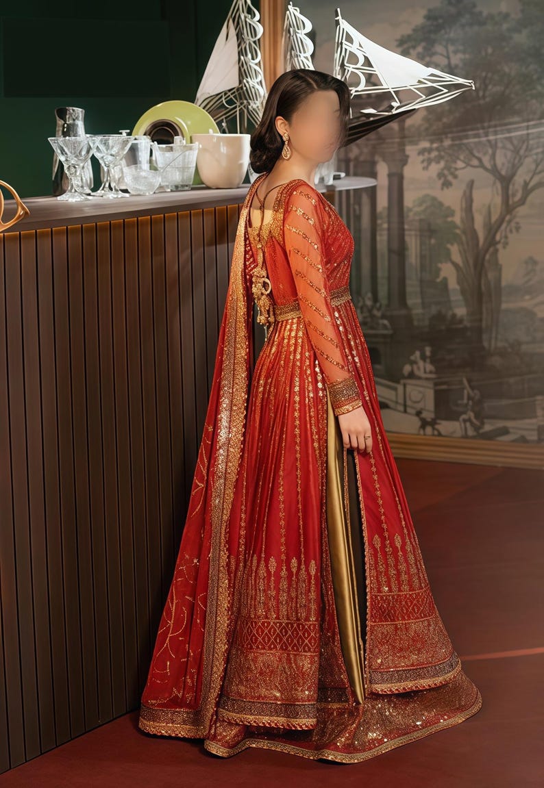 RTW-136-Red - 3Pc Stitched Khaadi Net Dress