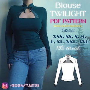 TWILIGHT Blouse Sewing Pattern – Slim-Fit, Lace-Trimmed Neckline (PDF)