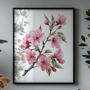 Digital Print Sakura, Cherry Blossom Print, Tokyo Poster, Pink Botanical Artwork, Flower Market Poster, Abstract Floral Wall Decor