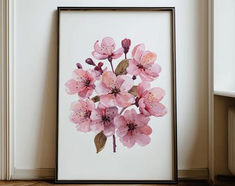 Sakura Watercolor Print: Pink Cherry Blossom Spring Flowers Art (Digital Download)