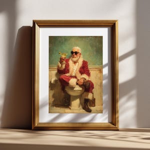 Cozy retro Christmas with a modern twist - Santa Claus is drinking martini in a bathroom taking a break from gift-giving duties.
bathroom wall decor
christmas art print
santa wall art
vintage santa print
funny bathroom art
christmas wall art
holiday wall art
christmas bathroom
bathroom poster
martini wall art
funny bathroom signs
whimsical christmas