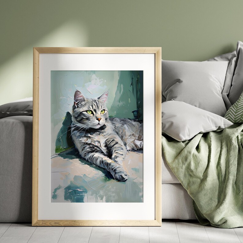 Grey Tabby Cat Art Print | Boho Portrait (digital Download) - Etsy